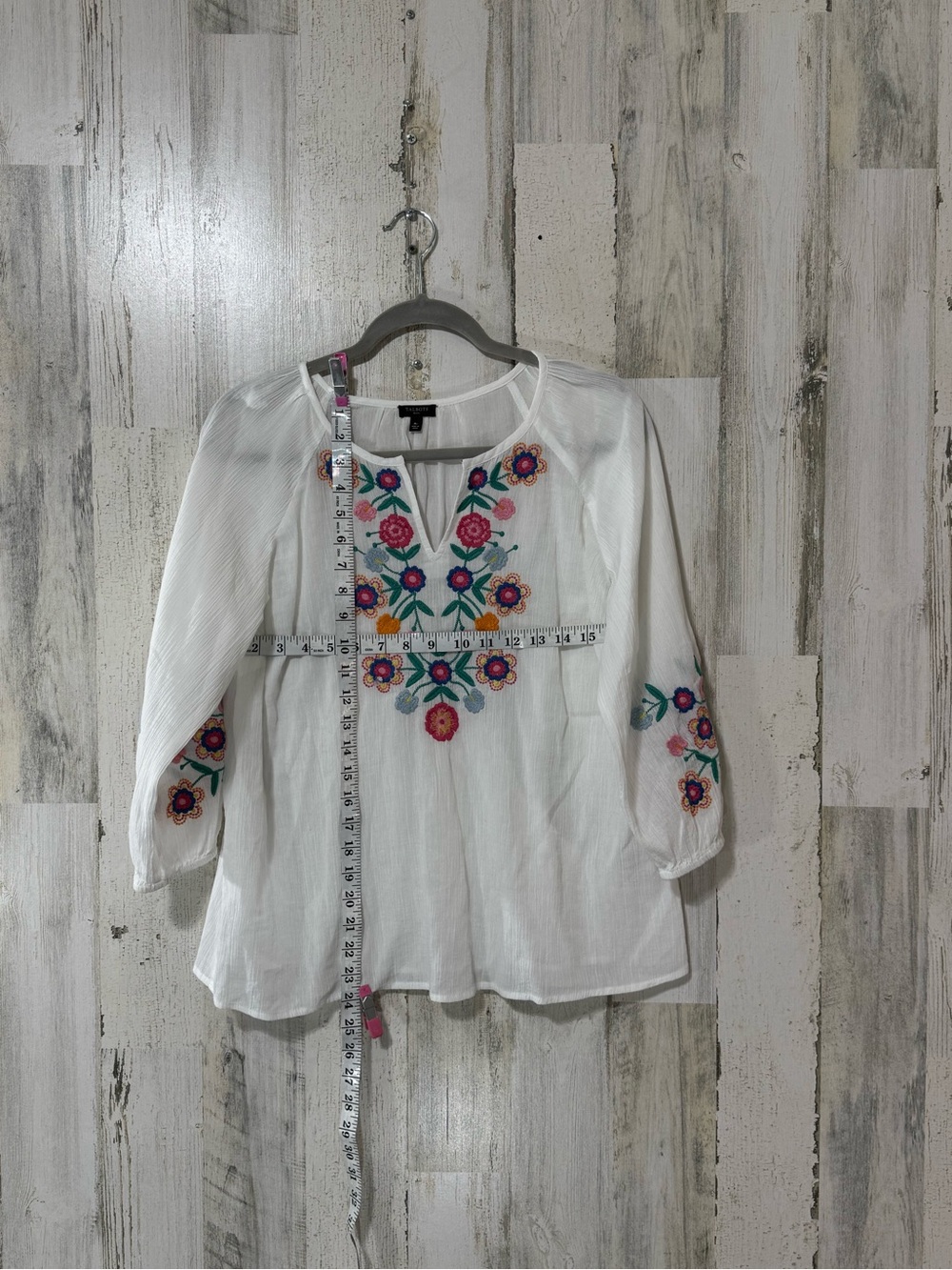 Talbots White Embroidered Peasant Top with Bright Florals - Picture 8 of 12